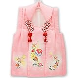 3歳 ふんわり羽織ってお子様もらくちん|七五三女児三歳用被布コート 単品 正絹 日本製 手描き友禅 ピンク地に本紋綸子 手毬と花ちらし -星-