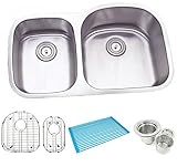32インチステンレススチールアンダーマウントダブル30 / 70 d-bowlオフセットキッチンシンク – 16ゲージ無料アクセサリー