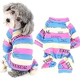 RANPHY 犬服 犬の服 つなぎ ロンパース パジャマ 縞柄 英字絵柄 かわいい おしゃれ 洋服 四つの足 ジャンパー 猫服 小型犬 子犬 ストライプ Tシャツ 部屋着 寝間着 ドッグウエア 抜け毛防止 お洒落 お散歩 ペット服