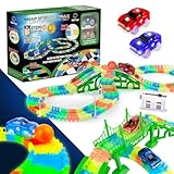 USA Toyz Glow Trax 暗闇で光るレーストラック 子供用 - Speedway レースカー トラックセット 360個入り 柔軟な道路 ライトアップおもちゃ車 橋 スロープ2個 プレイセット STEM組み立ておもちゃ 男の子と女の子向け