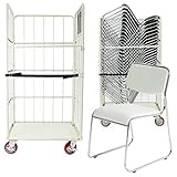 カゴ台車付き(ホワイト Cタイプ) 22脚セット ミーティングチェア 会議イス 会議椅子 スタッキングチェア パイプチェア パイプイス パイプ椅子 ホワイト