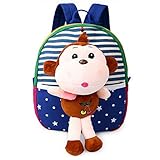 HBF ベビーリュック デイパック 帆布 軽量 蒸れ防止 可愛い メッシュ バックパック リュックサック ランドセル 子供 キッズ 男の子 女の子 幼稚園 保育園 お祝い ブルー+さる