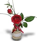 Roses in a Vase – Red Roses Bouquet in a黄麻布とレース装飾ガラス花瓶 – シルクFlower Arrangement – Red Roses
