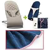 【今治タオルブランケットセットRD】babybjorn（ベビービョルン）バウンサー Bliss サンドグレー（バウンサーカバーレッドチェック）