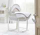 Clair de Lune Bedtime Story White Wicker Moses Basket with Quilted Liner