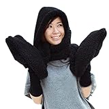 bluelemon　防寒　帽子マフラー 手袋 ポケット　 一体型タイプ (ブラック)