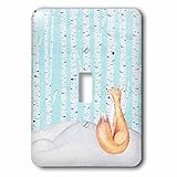 3drose Uta Naumann水彩イラスト動物 – ウッドランドfriends-a Fox in the snowy winter forest – 照明スイッチカバー – シングルトグルスイッ