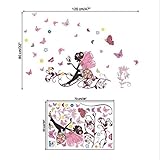 Butterfly Flower Fairyステッカー、QISc Sweet Romance Flower Fairy Girl壁ステッカー座っている寝室 ピンク lCSC