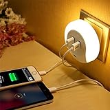 Meily LEDセンサーライト USB充電器 2ポート 同時充電 壁面埋め込み型 光センサー 夜自動点灯 節電 省エネ 夜間照明 LED灯