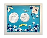 BABMANTI 赤ちゃんの手形 足形フレーム 写真立て 足形フレーム ベビー記念品 ベビーフォトフレーム 安全な非毒性の粘土、良品質の木製フレーム 出産祝いの用品 卓上壁掛両用