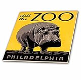 BLNヴィンテージWPAポスターコレクション – Visit the動物園Philadelphia with Large Hippo onイエロー背景 – タイル 12" ct_171424_4