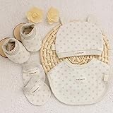 【激安スタイ店】 ナチュラル オーガニック コットン 人気 4点 グリーンドットセット / よだれかけ 帽子 手袋 靴下 / ベビービブ お出かけ 男の子 女の子 / おめかし 防水 かわいい / 綿
