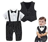 Honey baby 子供服 ベビー カバーオール ロンパーススーツ ベスト 半袖 ロンパース蝶ネクタイ 3点セット ベビー フォーマル 男の子 ブラック (90CM, ブラック)