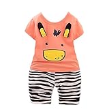 【SEBLES】ベビー 赤ちゃん 男の子 女の子 ユニセックス 牛 カウ ラウンドネック Tシャツ ボーダー パンツ ズボン ボトムス コットン 綿 コットン ツーピース セット 夏 春(タイプB,1