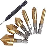 カウンターシンクドリルビット,6mm-19mm面取りドリルビット5本 カウンターシンク1/4 HSS ウッドクイックチェンジビット（父の贈り物)