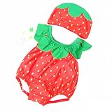 イチゴ かわいい 女の子 水着 帽子付き キッズ スイムウエア (M, レッド)