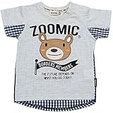 【本体綿100％】2017年 夏物 ZOOMIC ズーミック MONO 天竺 格子切替 アップリケ 半袖Ｔシャツ ライトグレー◇95cm