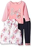 Nannette Baby Girls' 3 Piece Novelty Vest and Legging Set Pink 12 Months [並行輸入品]