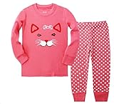 Gold treasure綿100%子供パジャマ長袖 キッズ 漫画の子猫寝間着2-7歳 (120cm(6歳))