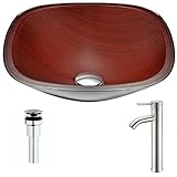 Cansaシリーズdeco-glassシンクリッチTimberでキー付き蛇口in Brushedニッケル