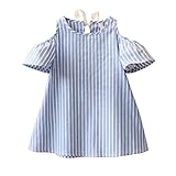 ミニかわいい人気な赤ちゃんの女の子の王女のドレスベイビーガールズプリンセスドレスショートスリーブストライプドレス (7T, 青)