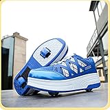 子供用 インラインスケート ローラーシューズ 2輪モデル HEELYS スニーカー 大人スケート　男の子　女の子 カッコいい　耐久性　柔らかい スポーツ 靴　輪取り外す可 (20.5, ブルー)