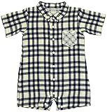 アンナニコラ ガーゼ 襟付半袖ロンパス チェック 90cm ネイビー AN10-46R E22 日本製