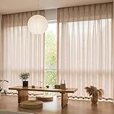 SXYITE カーテン リネンスタイル リネンブレンド 無地 アンティークスタイル 丈113x幅100cm 2枚 レースカーテン 透けない 外から見えない 寝室 リビング ベージュ