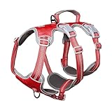 Huntboo 犬 ハーネス 小型犬 中型犬 大型犬 犬用ハーネス 犬用胴輪 抜けない 脱出防止 ハンドル サイズ調整可能 夜間反射 簡単着脱 ソフト 防水 散歩 トレーニング（L、レッド）