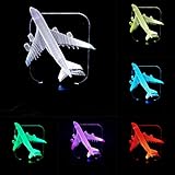 ledgle 3 Wクリエイティブ3d Illusionナイトライトデスクランプ飛行機ベッドサイドランプwith USB充電ケーブル、7色モード