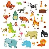 ジャングル動物壁デカールパックの50カラフルなステッカー – Peel & Stickユニセックスの動物のステッカーキッズ保育園装飾 – パーティー室内装飾Baby by dekosh