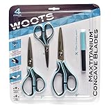 Woots MaxTitanium クラブパック 8インチ 7インチ 5インチ & 旅行用ノンスティックハサミ デュアルカーブテクノロジー HD 船舶 学校 ガーデニング用 4個パック