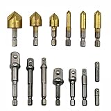 Jsuin 8本延長ドリルバー1/4" 3/8" 1/2",6mm-19mm面取りドリルビット カウンターシンク1/4