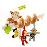 unetoxベビーベッドアクティビティスパイラルWrap Around Plush ToyキュートMonkeys Hanging Bassinetベビーカーカーシートレールトイ