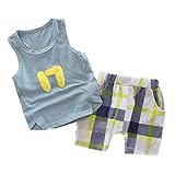 JIEYAベビーボーイズノースリーブサマータンクトップ+チェック柄ショーツ (2-3歳, 灰)