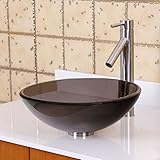 Eliteバスルーム14 "クリアブラウンガラス容器シンク&ブラシニッケル仕上げシングルレバー蛇口コンボ