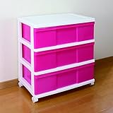 ワイド チェスト ホワイトピンク 3段 2810