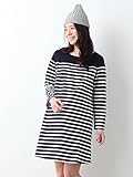 Angeliebe エンジェリーベ マタニティ ワンピース 授乳口付き T/C ミニ 裏毛 パネル風 ボーダー ワンピ 妊婦服 産前 産後 長袖 L ネイビー 21876 21876370