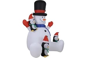 AOUTNクリスマス 飾り エアーディスプレイ エアー雪だるま ペンギンライト付き 座った 光る雪だるま 超可愛い エアーブロードール 空気充填 膨張式 パーティー 文化祭 学園祭 遊園地 部屋 店舗 屋外設置可能 屋内屋外庭 クリスマス装飾品 (2
