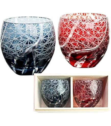 太武朗工房　江戸切子　矢来紋冷酒杯ペア　赤・ルリ　新品 Amazon.co.jp: 【 太武朗工房 公式 】 江戸切子 矢来紋 冷酒杯