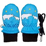 2017年 冬物 スノー手袋 防寒衣料 撥水加工 ミトングローブ 16.白クマ刺繍-サックス◇1-2才