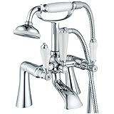 Traditional Ceramic Handles Bath Filler Tap + Shower (Antique 4)
