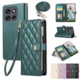 Yuotky for motorola moto g66j / g66y 5G ケース 手帳型 Moto g66j 5G ケース ショルダー Ｍoto g66y 5g スマホケース ひし形柄 モトローラ G66j カバー 人気 女性 モトローラ G66y スマホカバー 肩掛け カード収納 ジップ付き財布 小銭入れ 横置き機能 シンプル お洒落 携帯ケース (ダークグリーン)