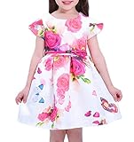 (ウォ２U)Woo2u キッズ 子供 女の子 春夏 花蝶柄 姫様 白色 三五七 通勤 ひざ丈 カジュアル フォーマルドレス 結婚式 文化祭 演奏会パーティー ワンピース お呼ばれ 6