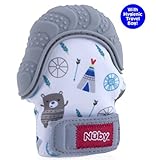 Nuby Happy Hands Soothing Teething Mitten with Hygienic Travel Bag, Grey [並行輸入品]
