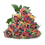 Kingdetector 七色 高品質 ローズ バラの造花 ブーケ インテリア 本物 きれい 結婚式 お祝い (48pcs)