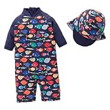 Sunyam ベビー水着 男の子 スイミング ロンパース 半袖ラッシュガード 日焼け防止 キャップ付き ビーチ 夏（2‐7歳）