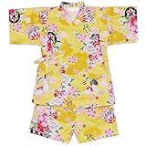 甚平 和柄 さくら 縫製も全て日本国内で行っております J-71654 (120cm, イエロー)