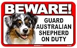 BEWARE！AUSTRALIAN SHEPHERD ラミネートサイン：オーストラリアンシェパード 注意 警戒中 Made in U.S.A [並行輸入品]