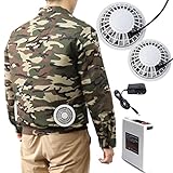 空調服 空調風神服 作業服 ファン バッテリー セット 夏 ワークウェア 現場工事 長袖ブルゾン 綿 熱中症対策 (XL)